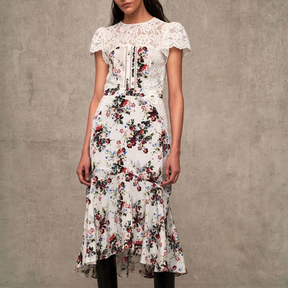 Marissa Webb Imani Dress Gorgeous Back cutout floral silk lace Summer Party midi - Picture 14 of 14